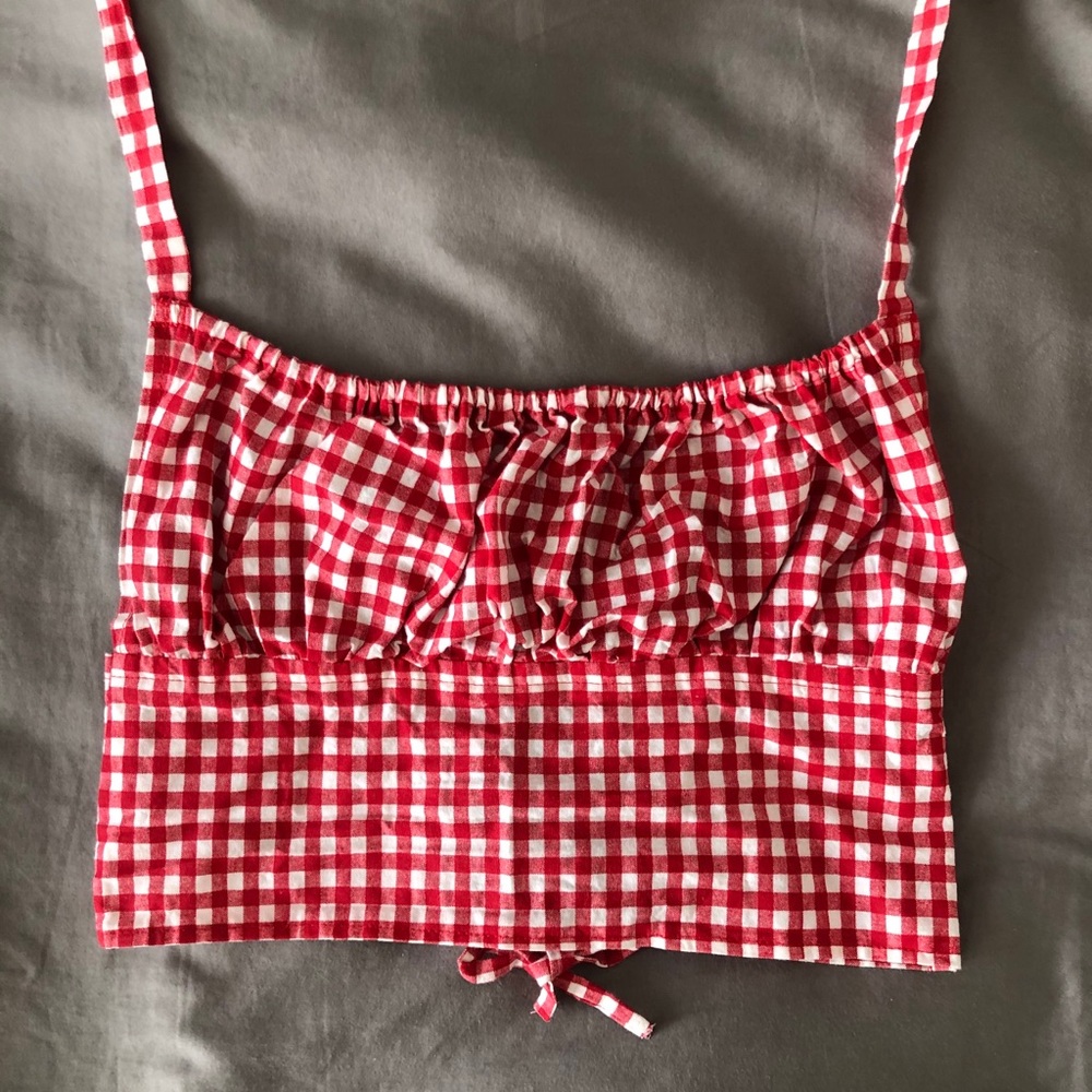 Red Gingham Milkmaid Ruched Bust Top